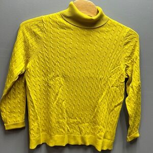 Lands End Cable Knit Turtleneck Sweater Womens 2X Yellow Cotton NWT